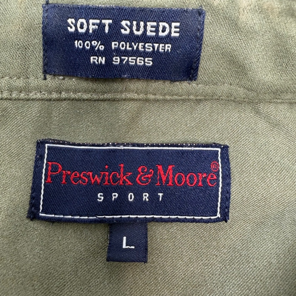 Preswick Moore Sport Soft Suede Button Up Long Sleeve‎ Shirt Men's Large Green - Picture 3 of 4